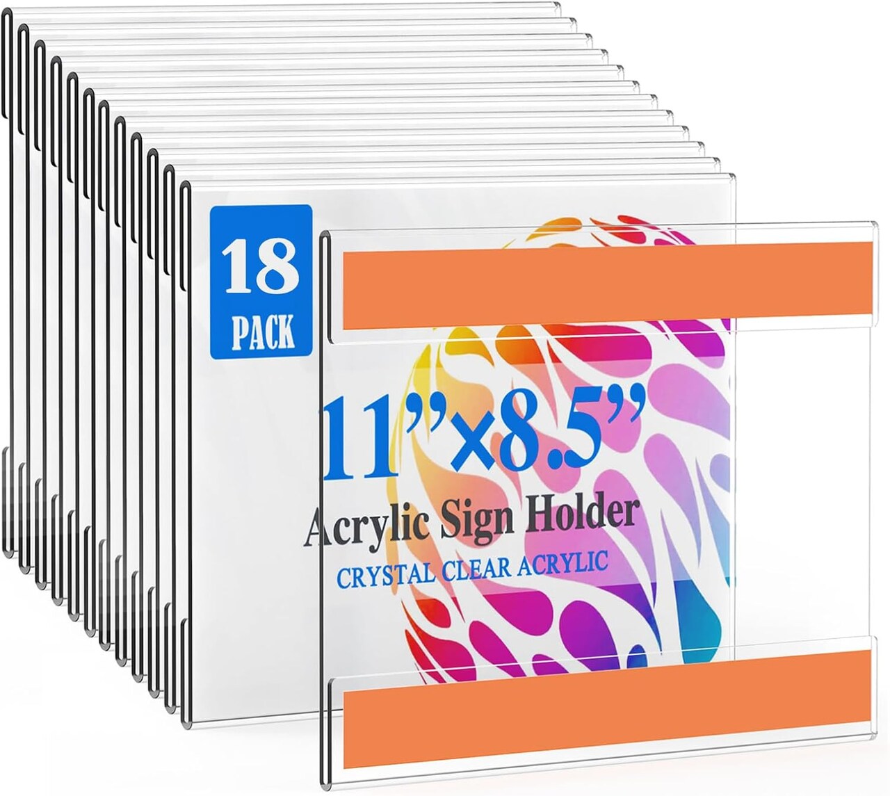 18 Pack 8.5x11 Wall Mount Acrylic Sign Holder, Wall Mount Sign Holders, Vertical Sign Holders with 3M Adhesive, Clear Plastic Frames Paper Display Sign Holders for Office, Home, Store, Restaurant-Horizontal (18 Pack)